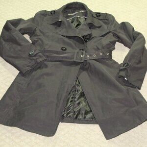 Kenneth Cole Reaction Trench Coat Womens Size Medium Classic Black Belted Button